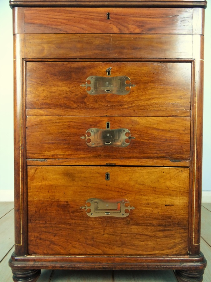 Rare Antique Military Campaign Tulipwood Davenport Desk